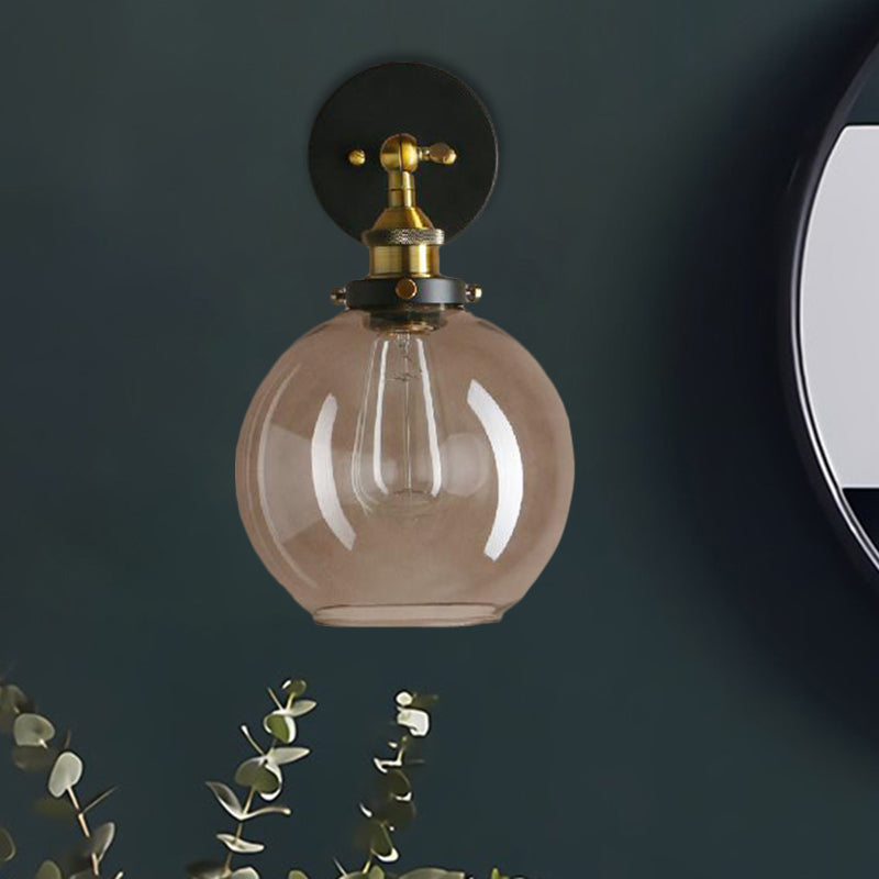 Avtoit | 1 Light gray glass wall lamp Light industrial black/bridge/copper globe living room lighting fixture