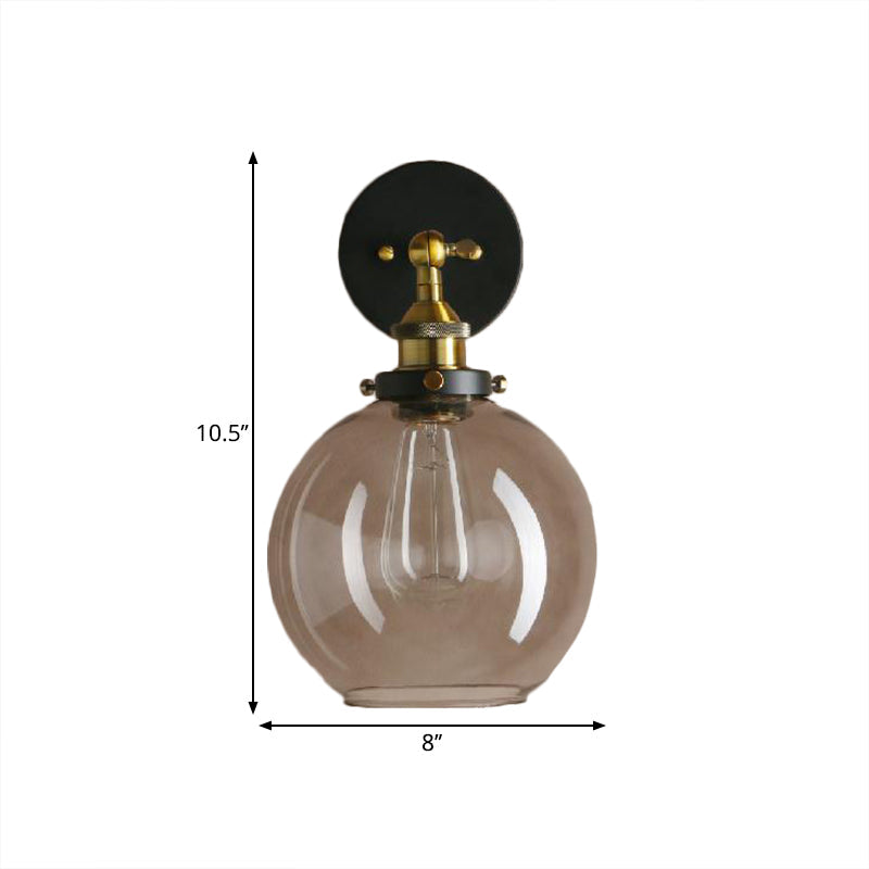 Avtoit | 1 Light gray glass wall lamp Light industrial black/bridge/copper globe living room lighting fixture