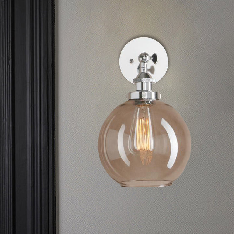 Avtoit | 1 Light gray glass wall lamp Light industrial black/bridge/copper globe living room lighting fixture