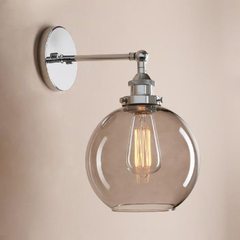 Avtoit | 1 Light gray glass wall lamp Light industrial black/bridge/copper globe living room lighting fixture