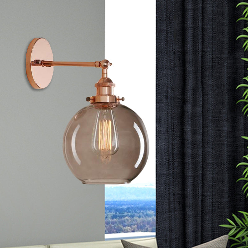 Avtoit | 1 Light gray glass wall lamp Light industrial black/bridge/copper globe living room lighting fixture