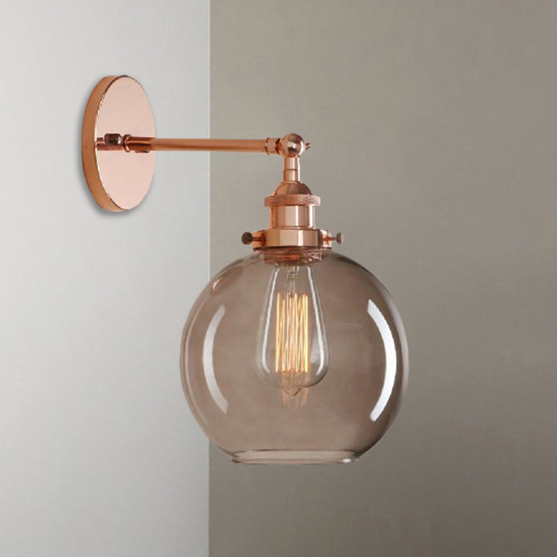 Avtoit | 1 Light gray glass wall lamp Light industrial black/bridge/copper globe living room lighting fixture