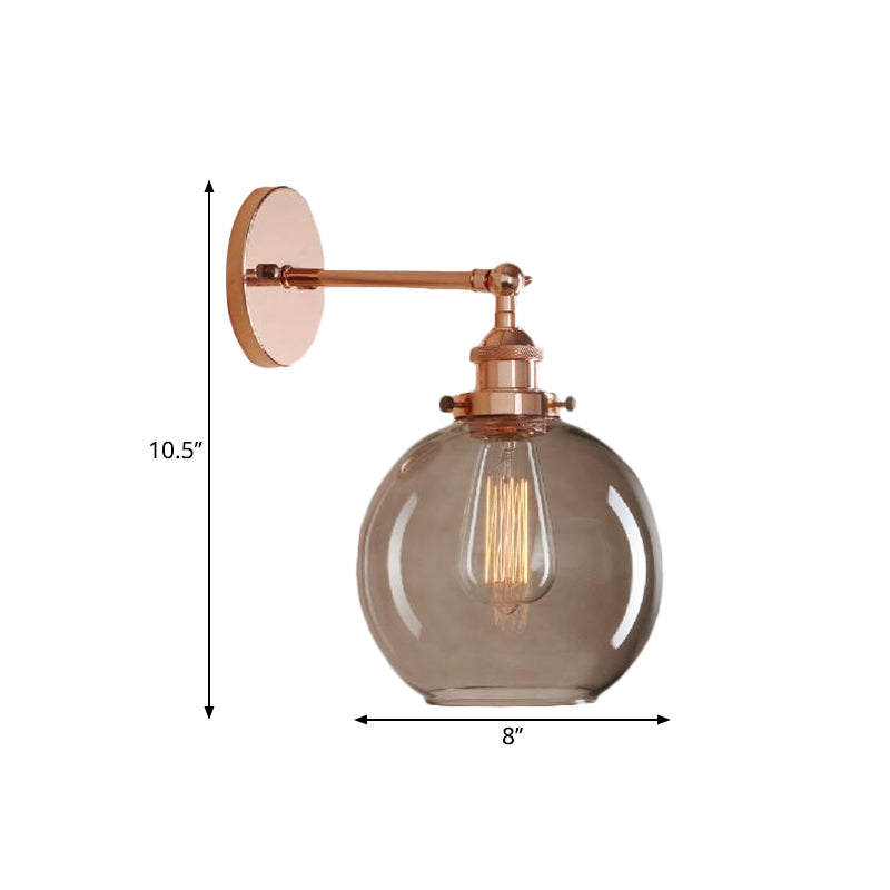 Avtoit | 1 Light gray glass wall lamp Light industrial black/bridge/copper globe living room lighting fixture