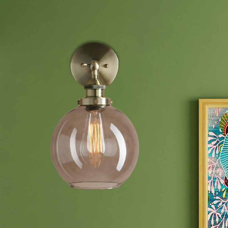 Avtoit | 1 Light gray glass wall lamp Light industrial black/bridge/copper globe living room lighting fixture
