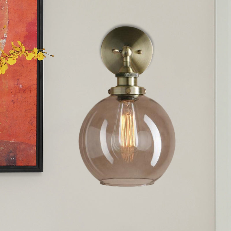 Avtoit | 1 Light gray glass wall lamp Light industrial black/bridge/copper globe living room lighting fixture