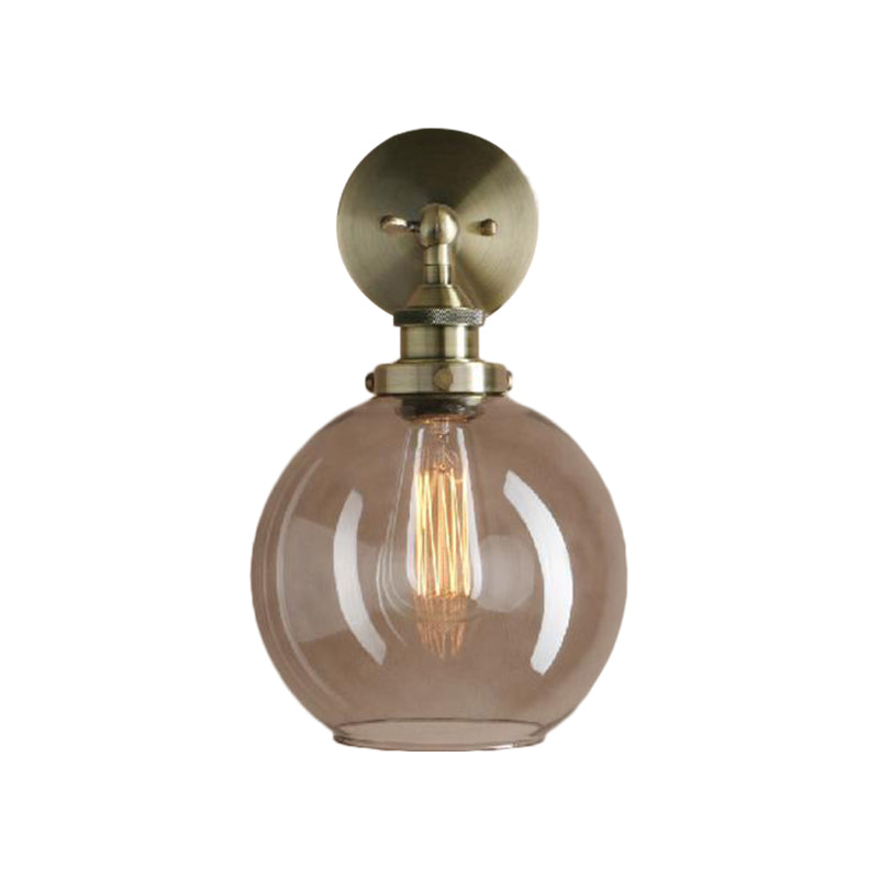 Avtoit | 1 Light gray glass wall lamp Light industrial black/bridge/copper globe living room lighting fixture