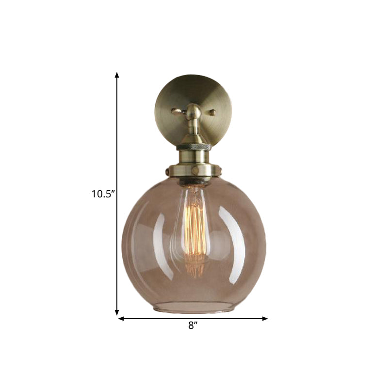 Avtoit | 1 Light gray glass wall lamp Light industrial black/bridge/copper globe living room lighting fixture