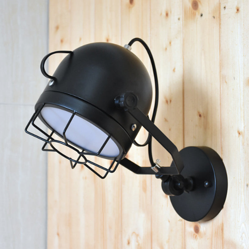Avtoit | Black 1 Head Wall Lighting Vintage Metal Dome Shade Adjustable Wall Lamp with Wire Frame for Hallway