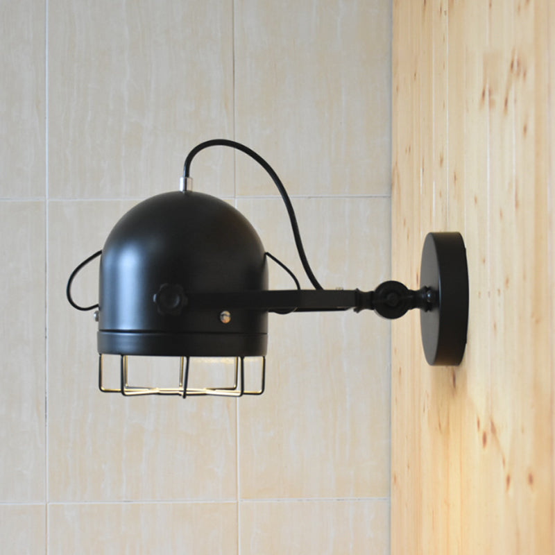 Avtoit | Black 1 Head Wall Lighting Vintage Metal Dome Shade Adjustable Wall Lamp with Wire Frame for Hallway