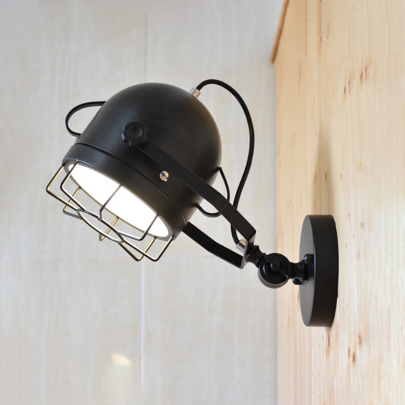 Avtoit | Black 1 Head Wall Lighting Vintage Metal Dome Shade Adjustable Wall Lamp with Wire Frame for Hallway