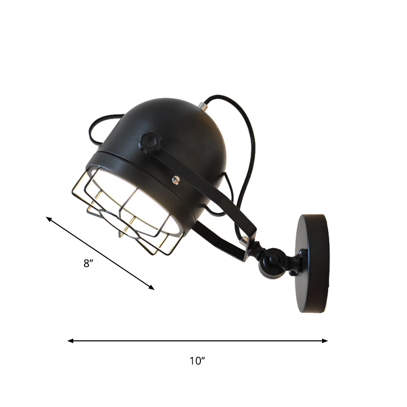 Avtoit | Black 1 Head Wall Lighting Vintage Metal Dome Shade Adjustable Wall Lamp with Wire Frame for Hallway