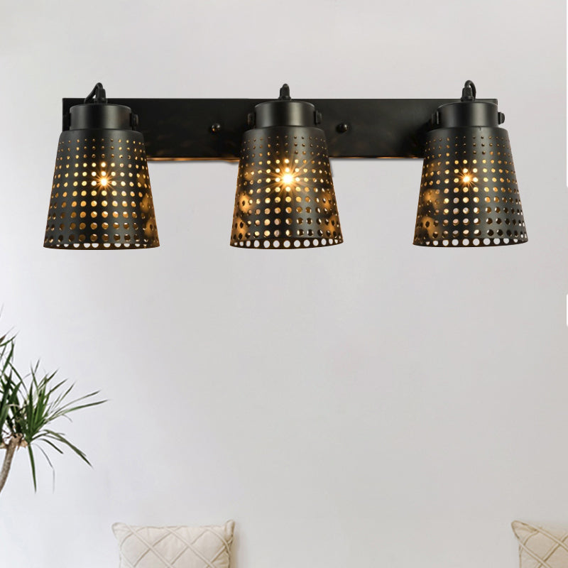 Avtoit | Steel Wall Lamp with Hollow Design Industry 1/2/3-Head Indoor Rotating Wall Lamp in Black