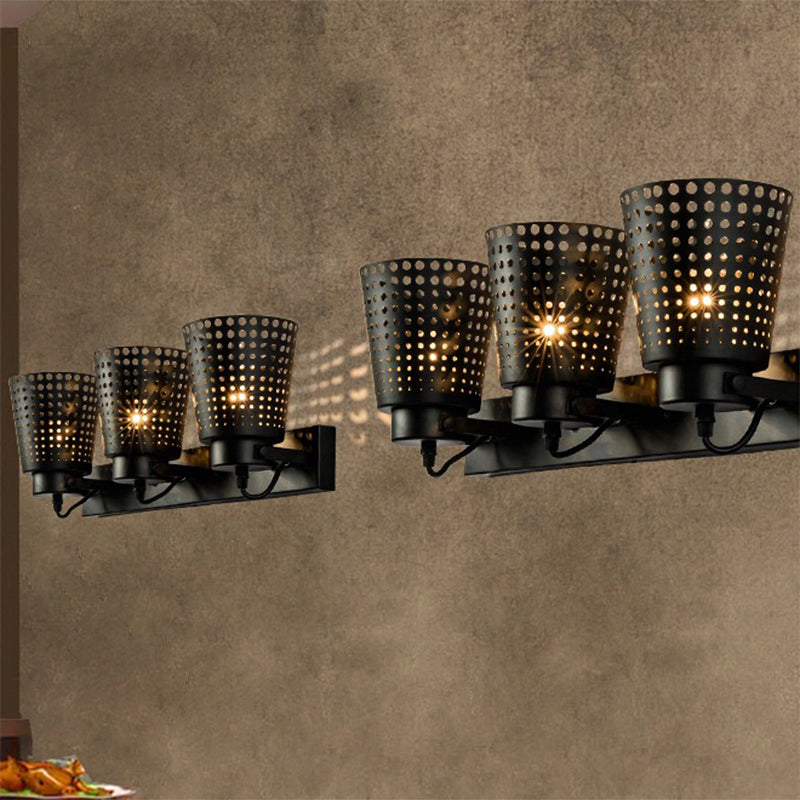 Avtoit | Steel Wall Lamp with Hollow Design Industry 1/2/3-Head Indoor Rotating Wall Lamp in Black