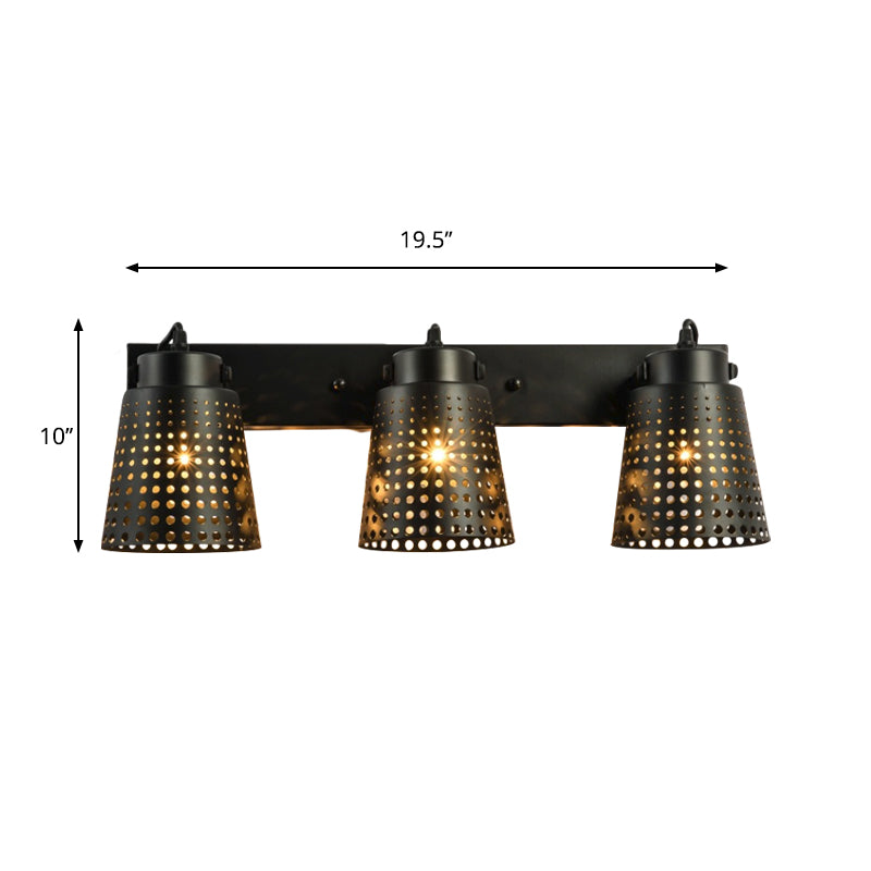 Avtoit | Steel Wall Lamp with Hollow Design Industry 1/2/3-Head Indoor Rotating Wall Lamp in Black