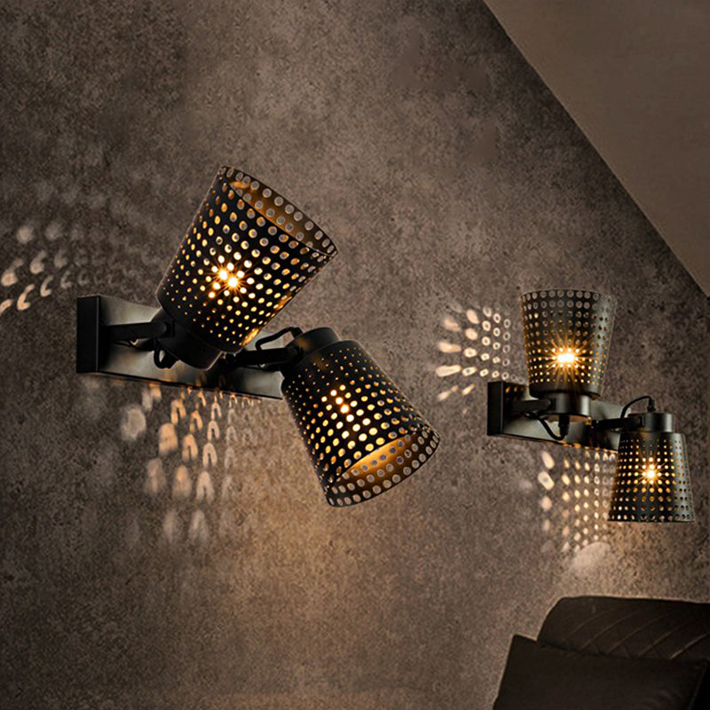 Avtoit | Steel Wall Lamp with Hollow Design Industry 1/2/3-Head Indoor Rotating Wall Lamp in Black