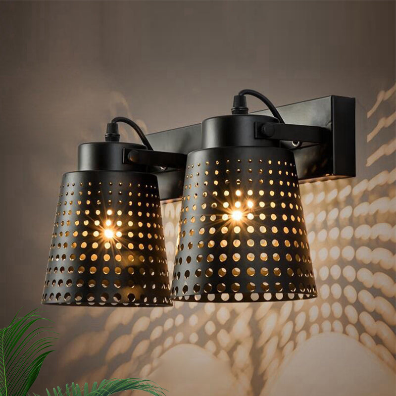 Avtoit | Steel Wall Lamp with Hollow Design Industry 1/2/3-Head Indoor Rotating Wall Lamp in Black
