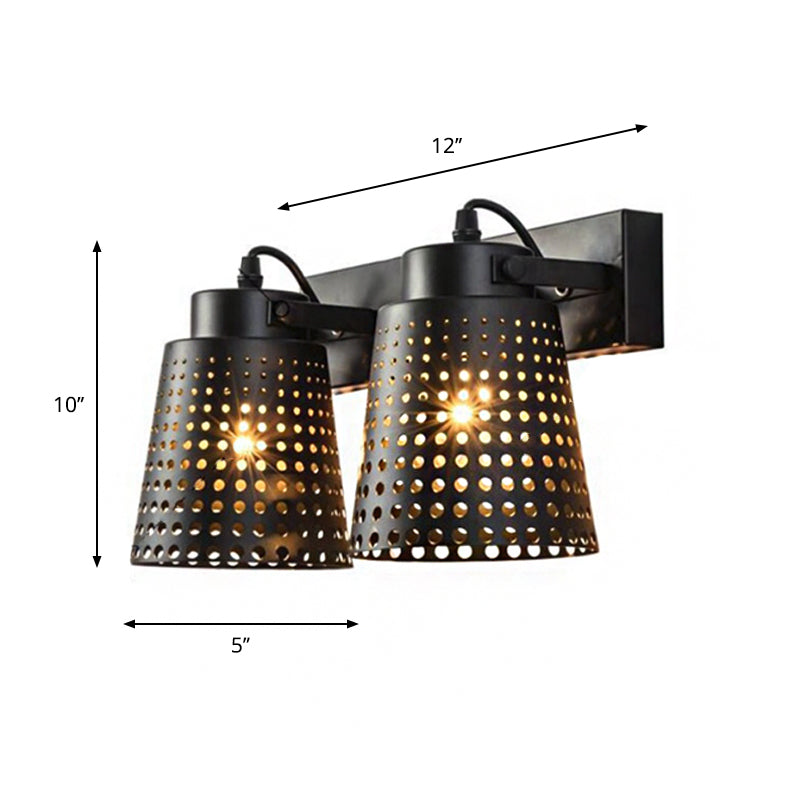 Avtoit | Steel Wall Lamp with Hollow Design Industry 1/2/3-Head Indoor Rotating Wall Lamp in Black