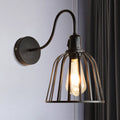 Avtoit | Gooseneck Arm Metal Wall Light with Bell Cage Shade Retro 1 Light Dining Room Wall Lamp in Black