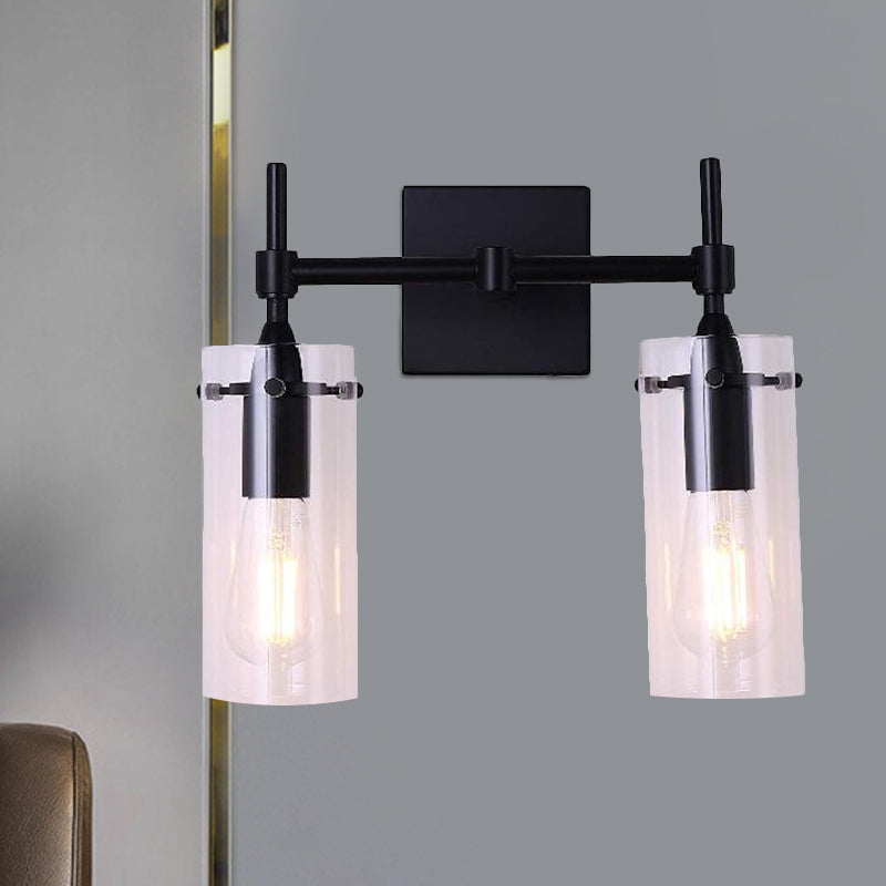 Avtoit | Clear Glass Tube Wall Lighting Kitchen Bathroom 2 Lights Antique Wall Lamp in Black