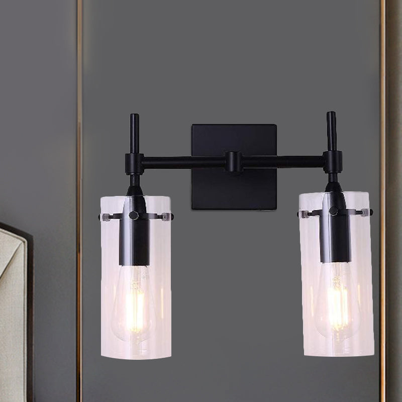 Avtoit | Clear Glass Tube Wall Lighting Kitchen Bathroom 2 Lights Antique Wall Lamp in Black
