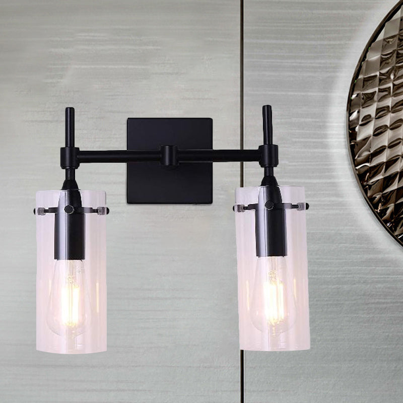 Avtoit | Clear Glass Tube Wall Lighting Kitchen Bathroom 2 Lights Antique Wall Lamp in Black