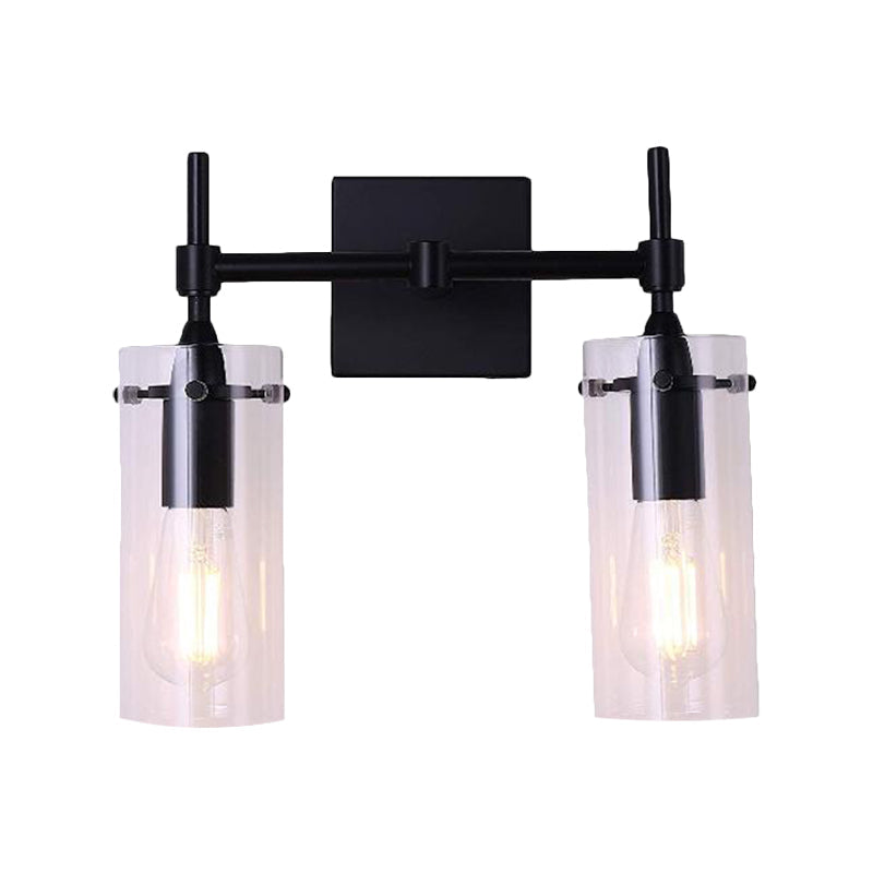 Avtoit | Clear Glass Tube Wall Lighting Kitchen Bathroom 2 Lights Antique Wall Lamp in Black