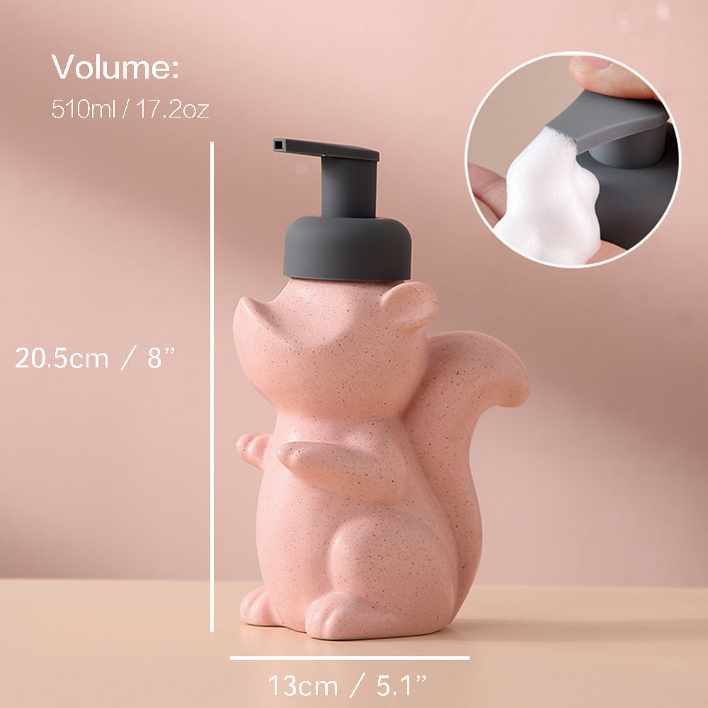 Avtoit | Ceramic Soap Dispenser, Squirrel Foam Pump Bathroom Bottle, Animal Design, Refillable Reusable Lotion Pump for Bathroom Kitchen, 510ml/17.2oz