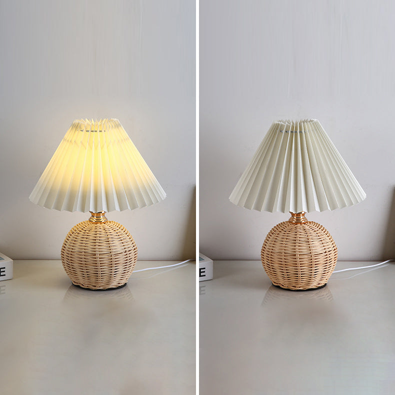 Avtoit | RattaLume Nordic LED Table Lamp | Woven Rattan & Foldable Fabric Shade | Mood Light | Decor for the Bedroom