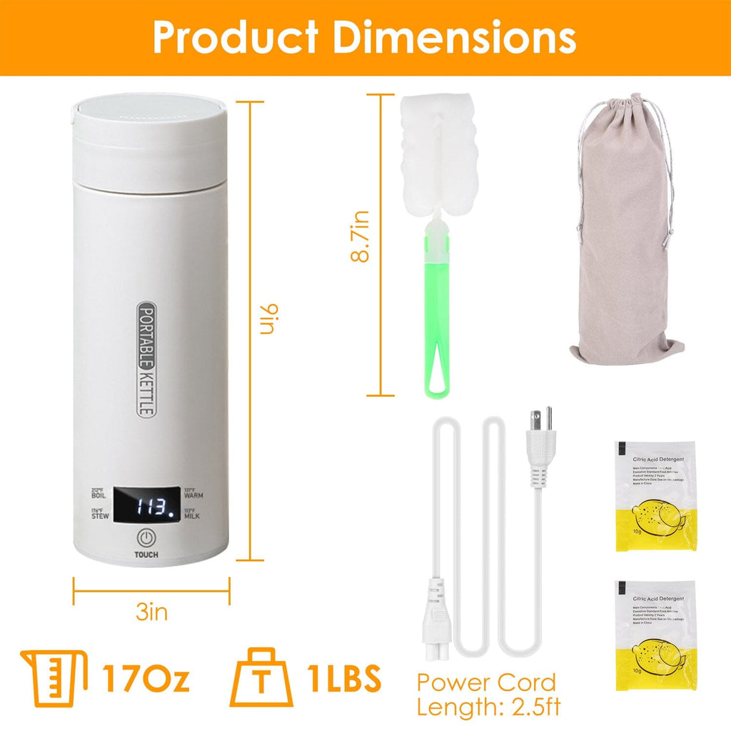 Avtoit | 17Oz Stainless Steel Travel Electric Kettle with 4 Temperature Presets