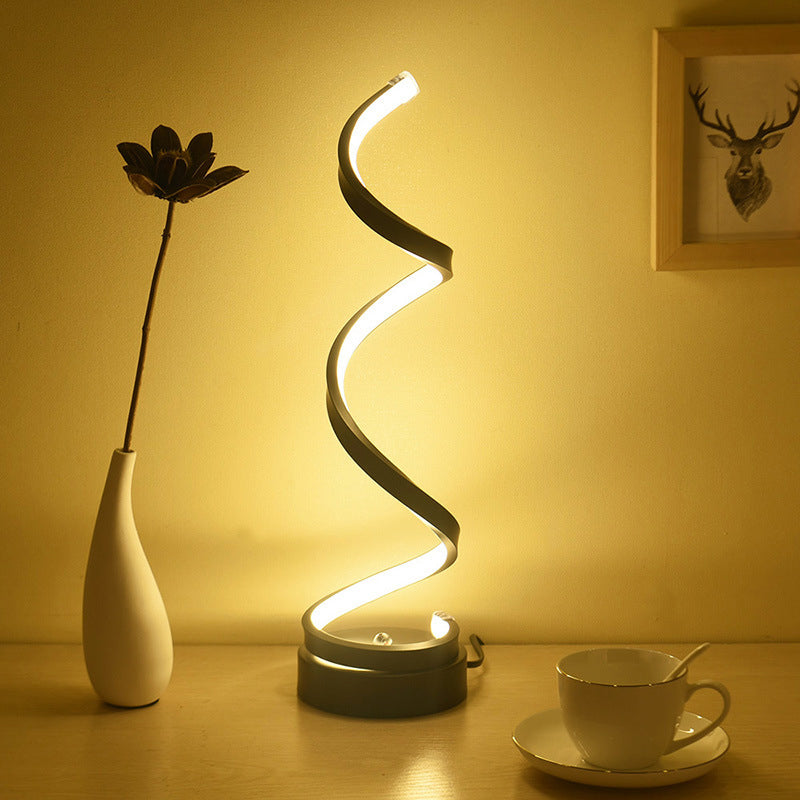 Avtoit | Spiral Ribbon Metal Table Lamp Simplicity Black/White/Gold LED Work Lighting with Round Base in Warm/White Light