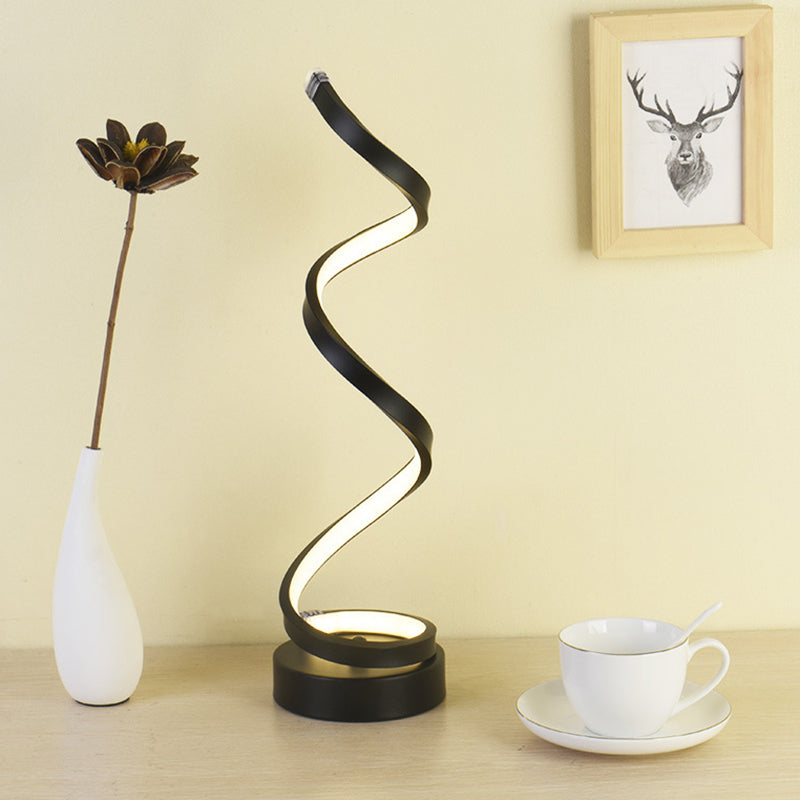 Avtoit | Spiral Ribbon Metal Table Lamp Simplicity Black/White/Gold LED Work Lighting with Round Base in Warm/White Light