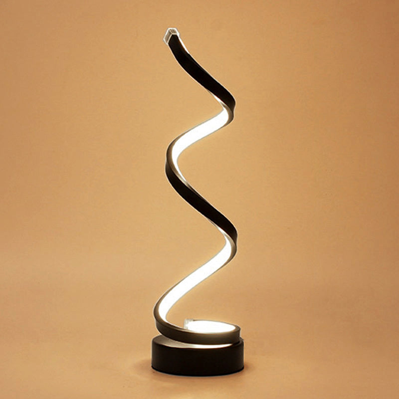 Avtoit | Spiral Ribbon Metal Table Lamp Simplicity Black/White/Gold LED Work Lighting with Round Base in Warm/White Light
