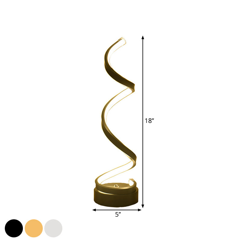 Avtoit | Spiral Ribbon Metal Table Lamp Simplicity Black/White/Gold LED Work Lighting with Round Base in Warm/White Light