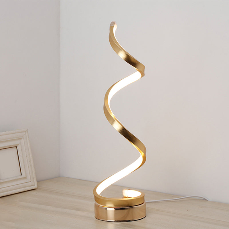 Avtoit | Spiral Ribbon Metal Table Lamp Simplicity Black/White/Gold LED Work Lighting with Round Base in Warm/White Light