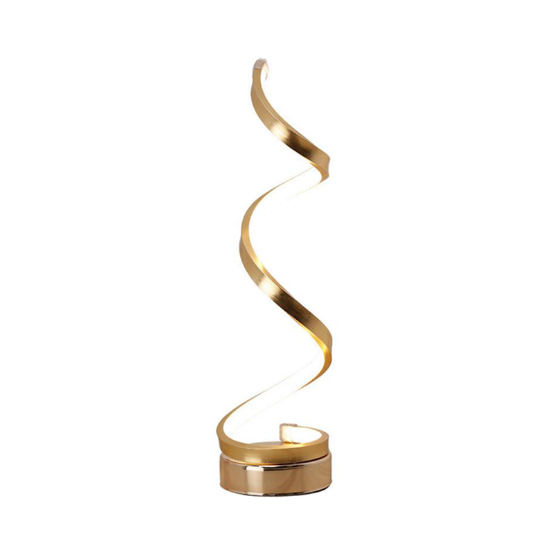 Avtoit | Spiral Ribbon Metal Table Lamp Simplicity Black/White/Gold LED Work Lighting with Round Base in Warm/White Light