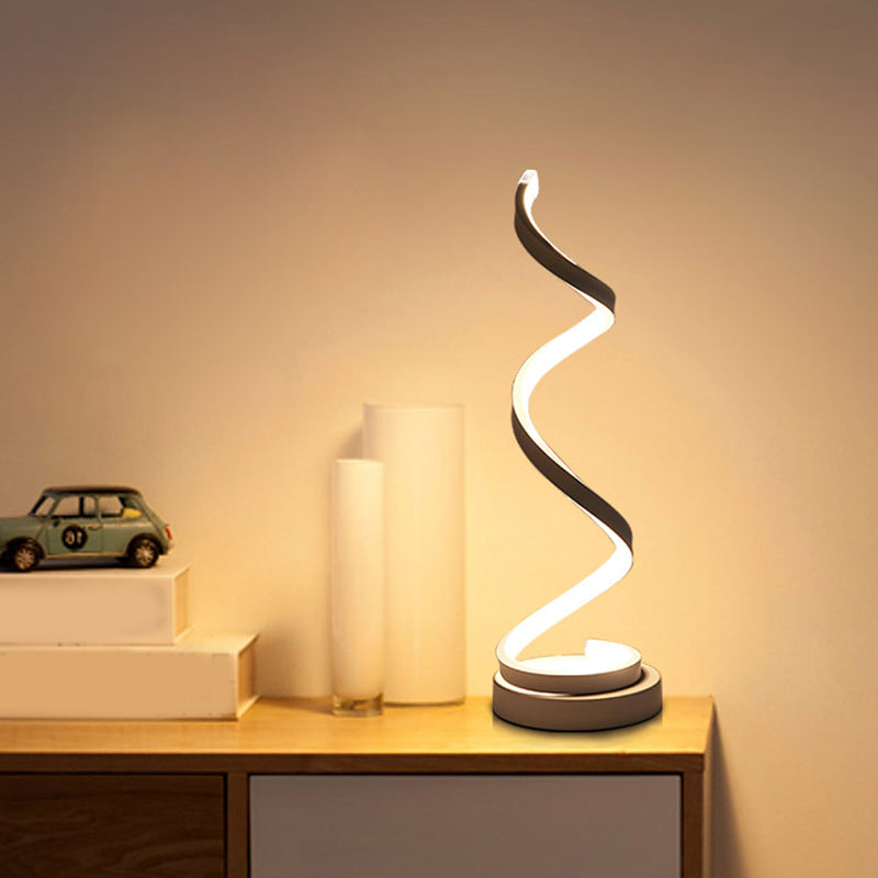 Avtoit | Spiral Ribbon Metal Table Lamp Simplicity Black/White/Gold LED Work Lighting with Round Base in Warm/White Light