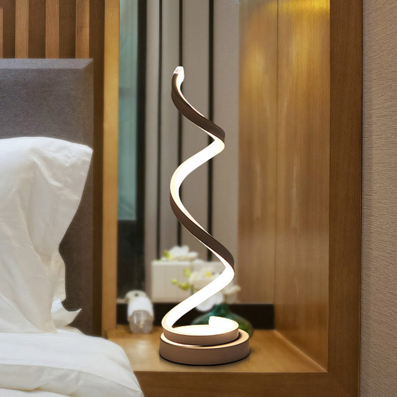 Avtoit | Spiral Ribbon Metal Table Lamp Simplicity Black/White/Gold LED Work Lighting with Round Base in Warm/White Light