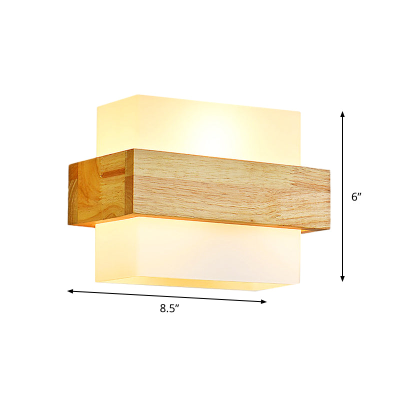 Avtoit | Cube Wall Mount Light Fixture Minimalism Opal Glass 1 Main Color Beige Surface Wall Lamp with Wooden Detail