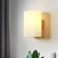 Avtoit | Cube Wall Mount Light Fixture Minimalism Opal Glass 1 Main Color Beige Surface Wall Lamp with Wooden Detail