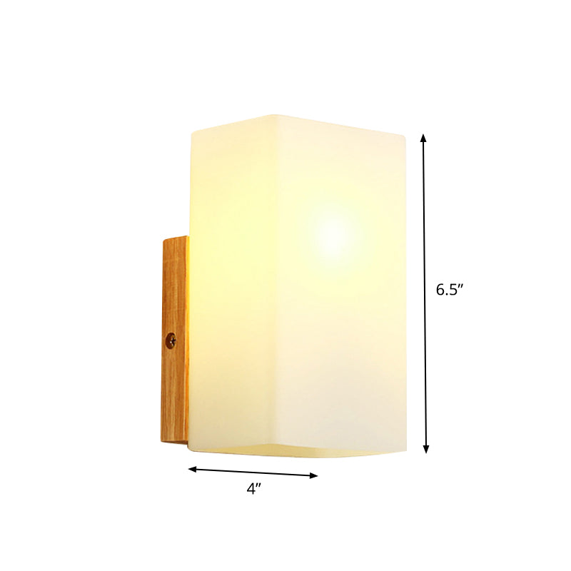 Avtoit | Cube Wall Mount Light Fixture Minimalism Opal Glass 1 Main Color Beige Surface Wall Lamp with Wooden Detail