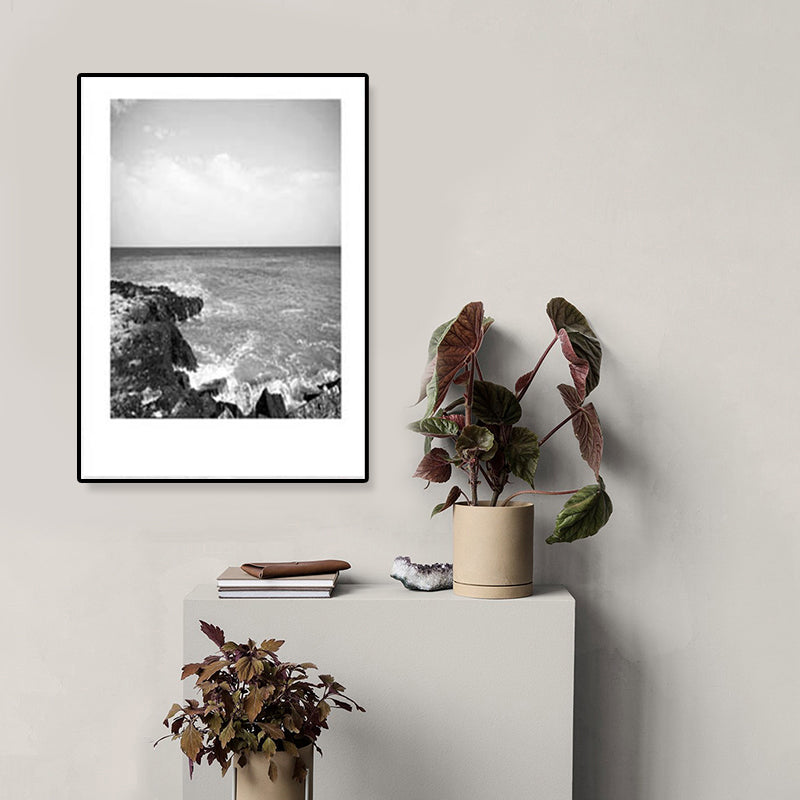 Avtoit | Tropical Rocky Bay Seascape Canvas Print Dark Color Texture Wall Art for the Living Room