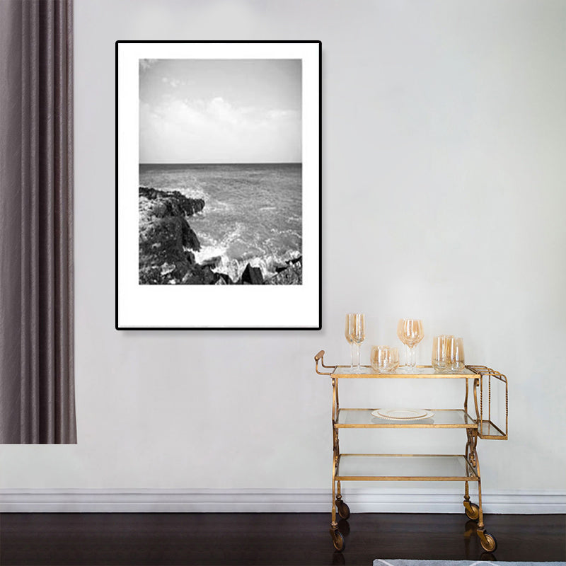 Avtoit | Tropical Rocky Bay Seascape Canvas Print Dark Color Texture Wall Art for the Living Room