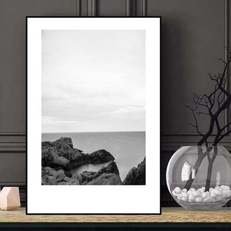 Avtoit | Tropical Rocky Bay Seascape Canvas Print Dark Color Texture Wall Art for the Living Room