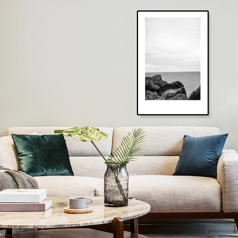 Avtoit | Tropical Rocky Bay Seascape Canvas Print Dark Color Texture Wall Art for the Living Room