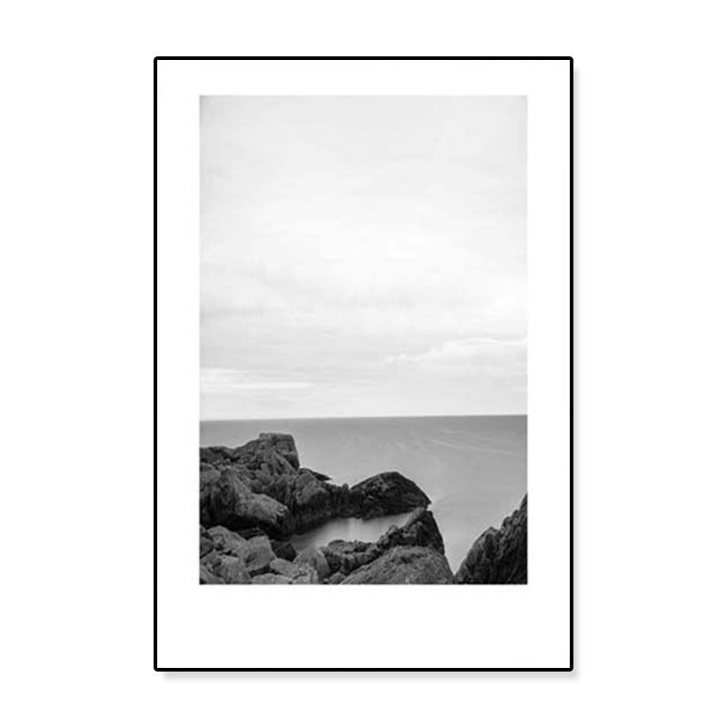 Avtoit | Tropical Rocky Bay Seascape Canvas Print Dark Color Texture Wall Art for the Living Room