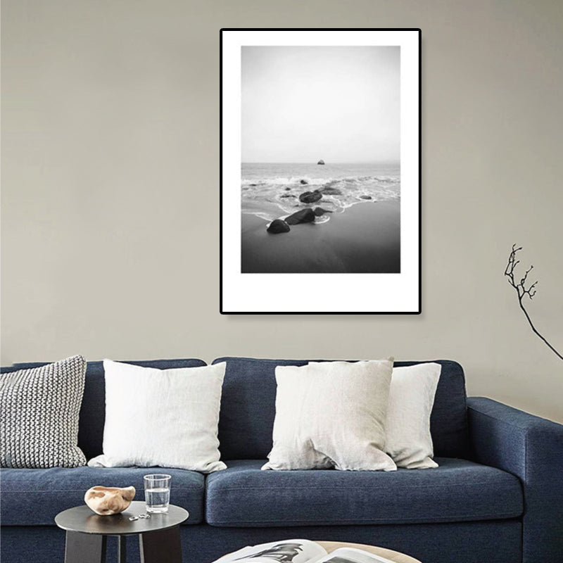 Avtoit | Tropical Rocky Bay Seascape Canvas Print Dark Color Texture Wall Art for the Living Room