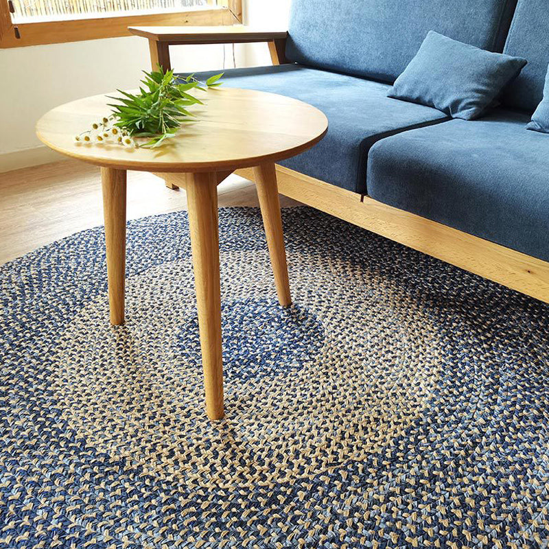 Avtoit | Country Circle Pattern Rug Blue and Brown Sisal Rug Non-Slip Back Washable Pet-Friendly Carpet for Home