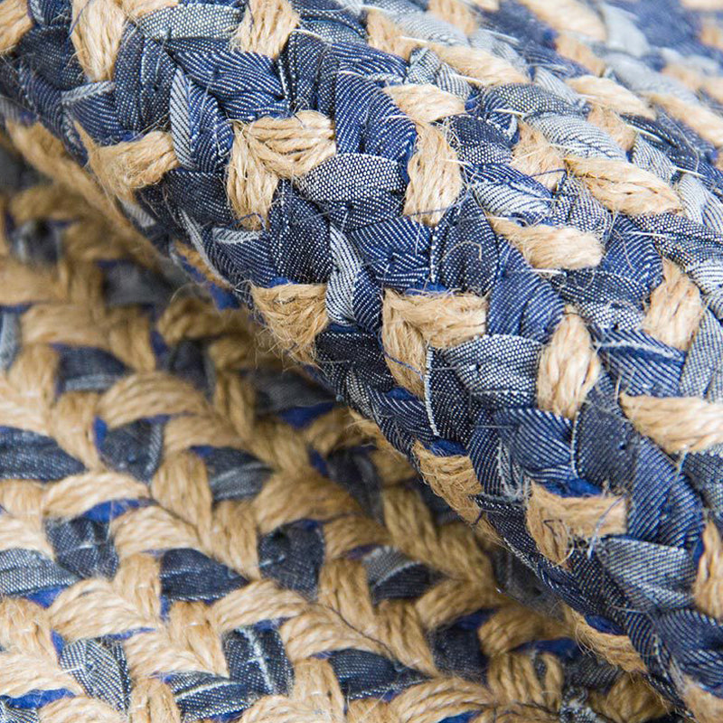 Avtoit | Country Circle Pattern Rug Blue and Brown Sisal Rug Non-Slip Back Washable Pet-Friendly Carpet for Home