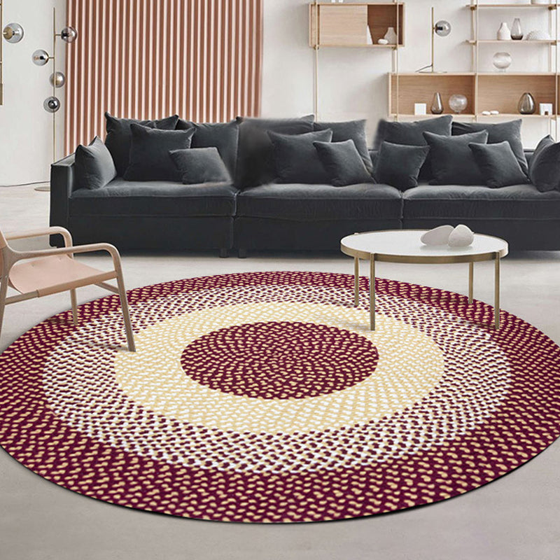 Avtoit | Casual Red Rustic Carpet Cotton Circles Pattern Carpet Machine Washable Pet-Friendly Non-Slip Carpet for the Bedroom