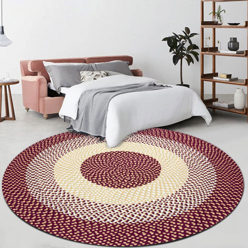 Avtoit | Casual Red Rustic Carpet Cotton Circles Pattern Carpet Machine Washable Pet-Friendly Non-Slip Carpet for the Bedroom